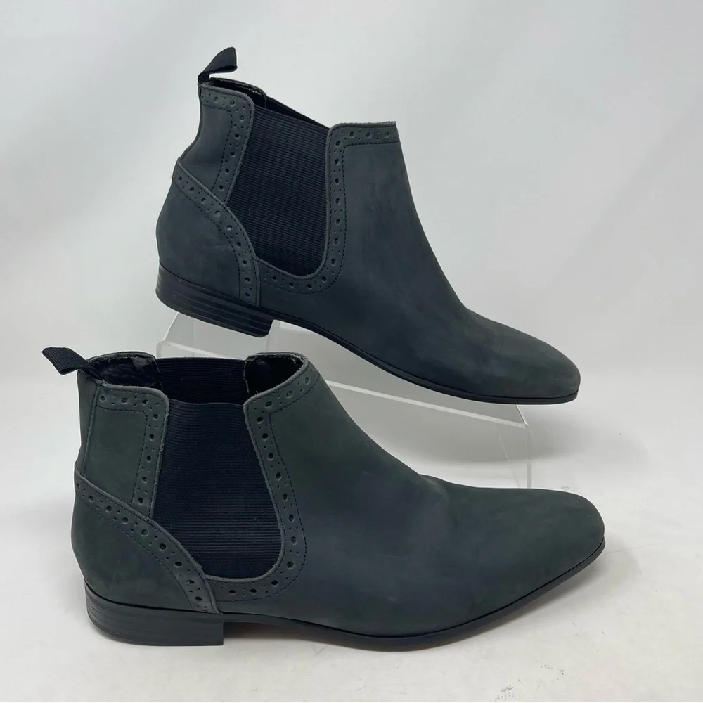 ASOS Boots Mens 6 Chelsea Navy Nubuck Leather Elastic Sides Heel Grip‎ Tread Tab